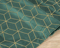 Bieżnik SUZI z welwetu ze złocistym geometrycznym nadrukiem w kolorze zielonym 35x140cm